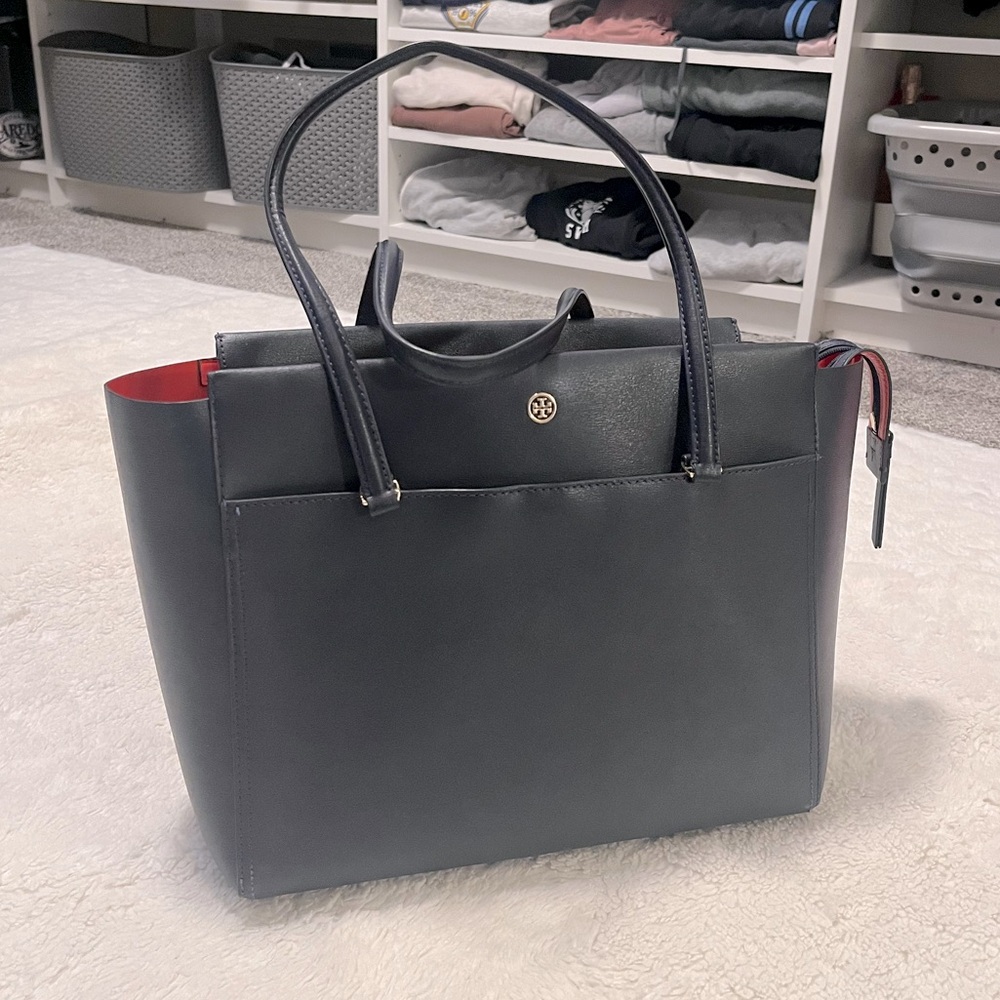 Tory Burch Deep Navy Bag with Blood Orange Inside